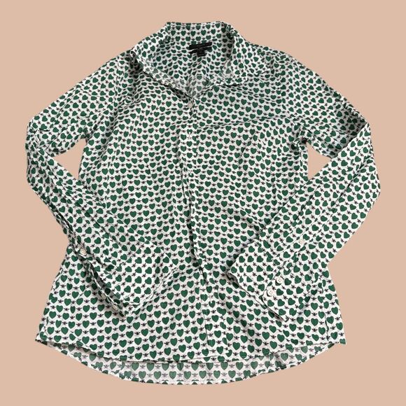 J. Crew Tops - J. Crew Shirt Womens Size 10 Green Heart Fly Multicolor Long Sleeve Button Down